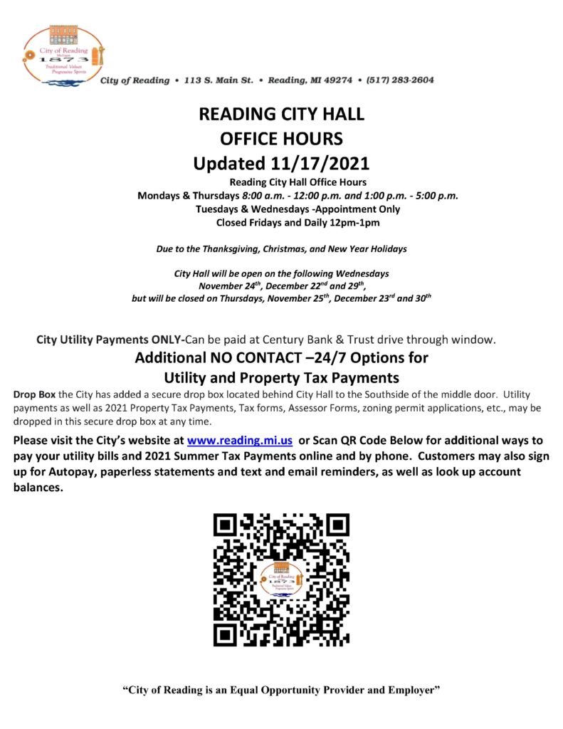 City Hall Hours City of Reading